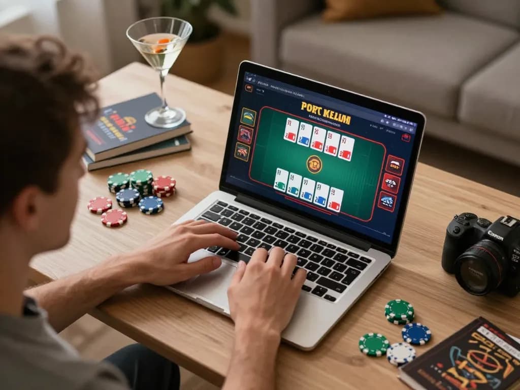 Engaging online poker session on laptop with cm88 gaming strategy elements present for responsible gaming