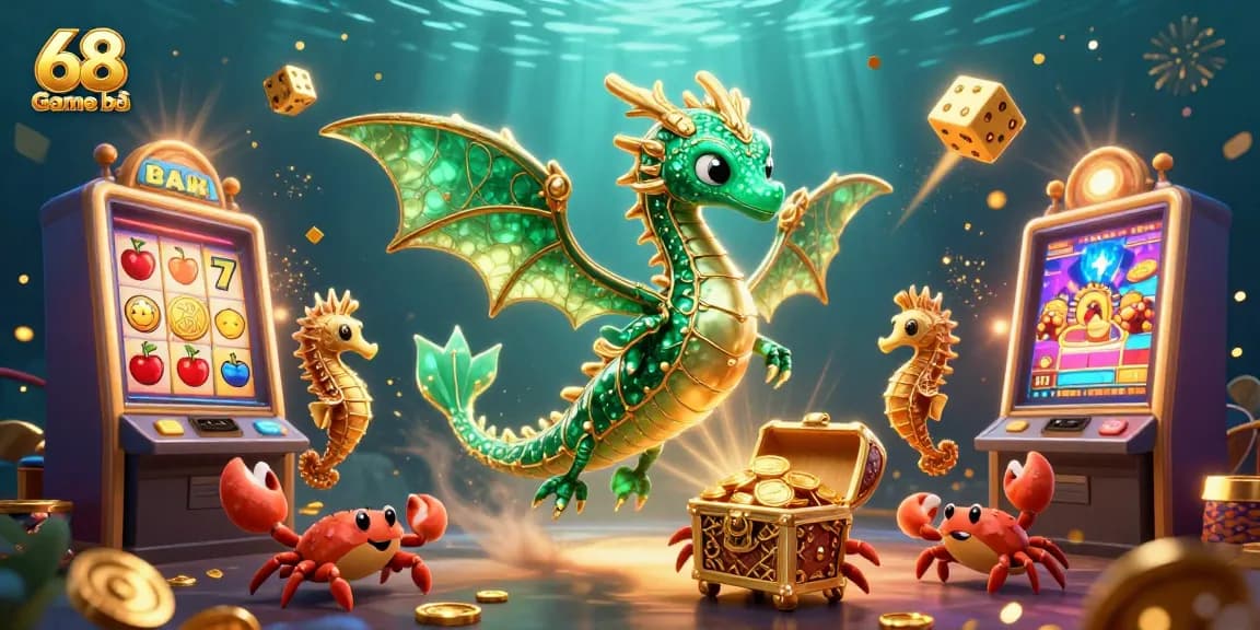 A thrilling scene showcasing 68 Game bài with a majestic sea dragon and vibrant casino elements, inviting players to win big.