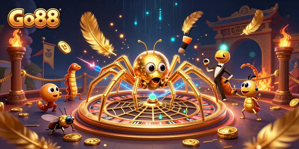 Experience thrilling gaming action with Go88's vibrant 3D casino illustration showcasing roulette and lively characters.