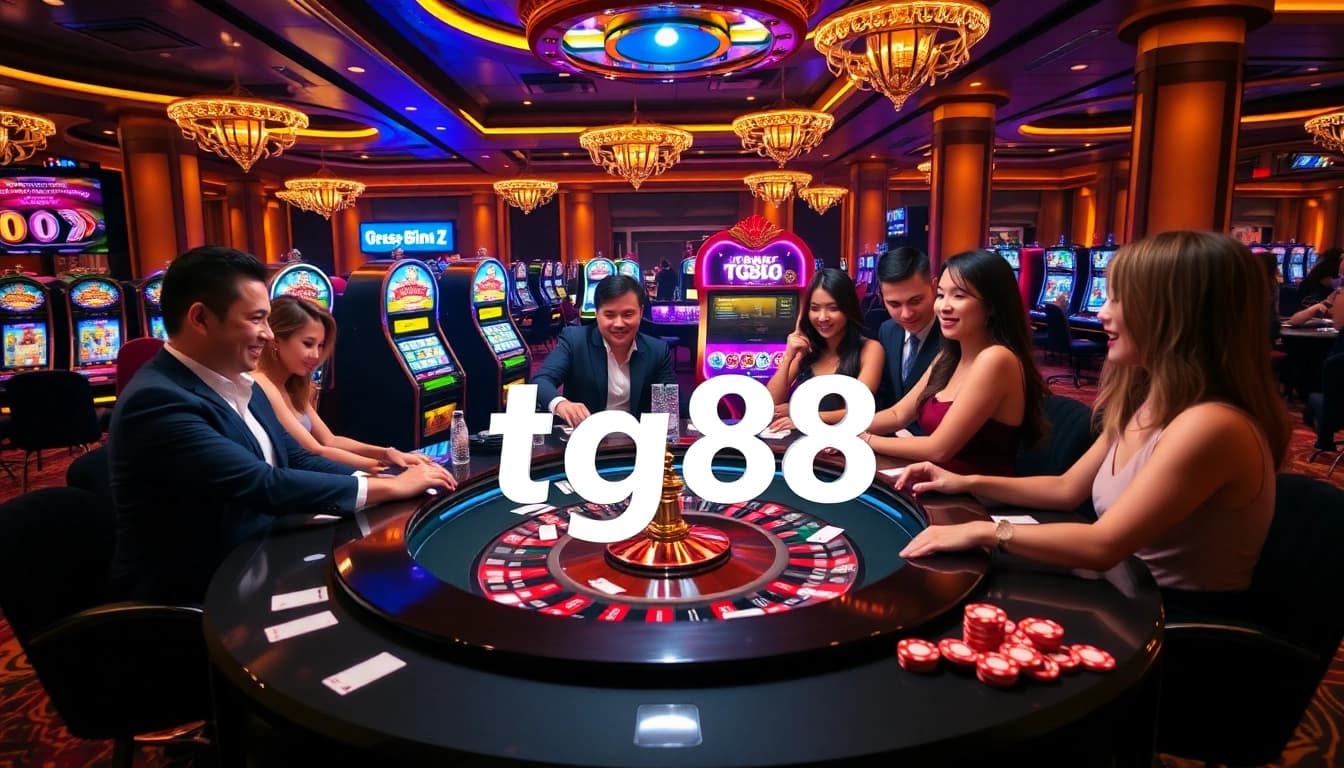 Experience thrilling games at tg88 online casino with a vibrant roulette table and engaged players.