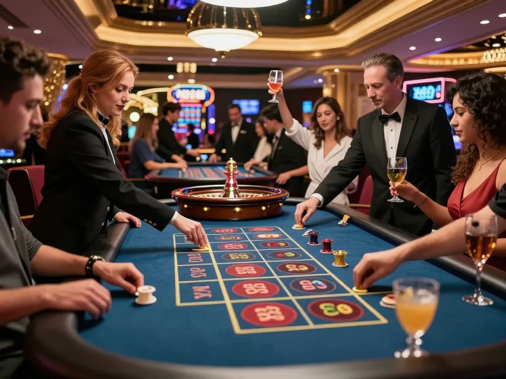 Experience the thrill of betting at XX88 casino, showcasing a lively roulette table and engaged players.