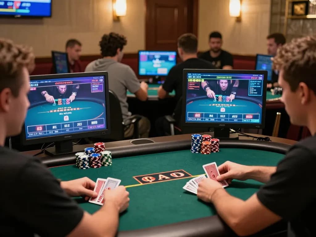 EK333 live poker gameplay with players competing, chips stacked, highlighting the excitement of online gaming.