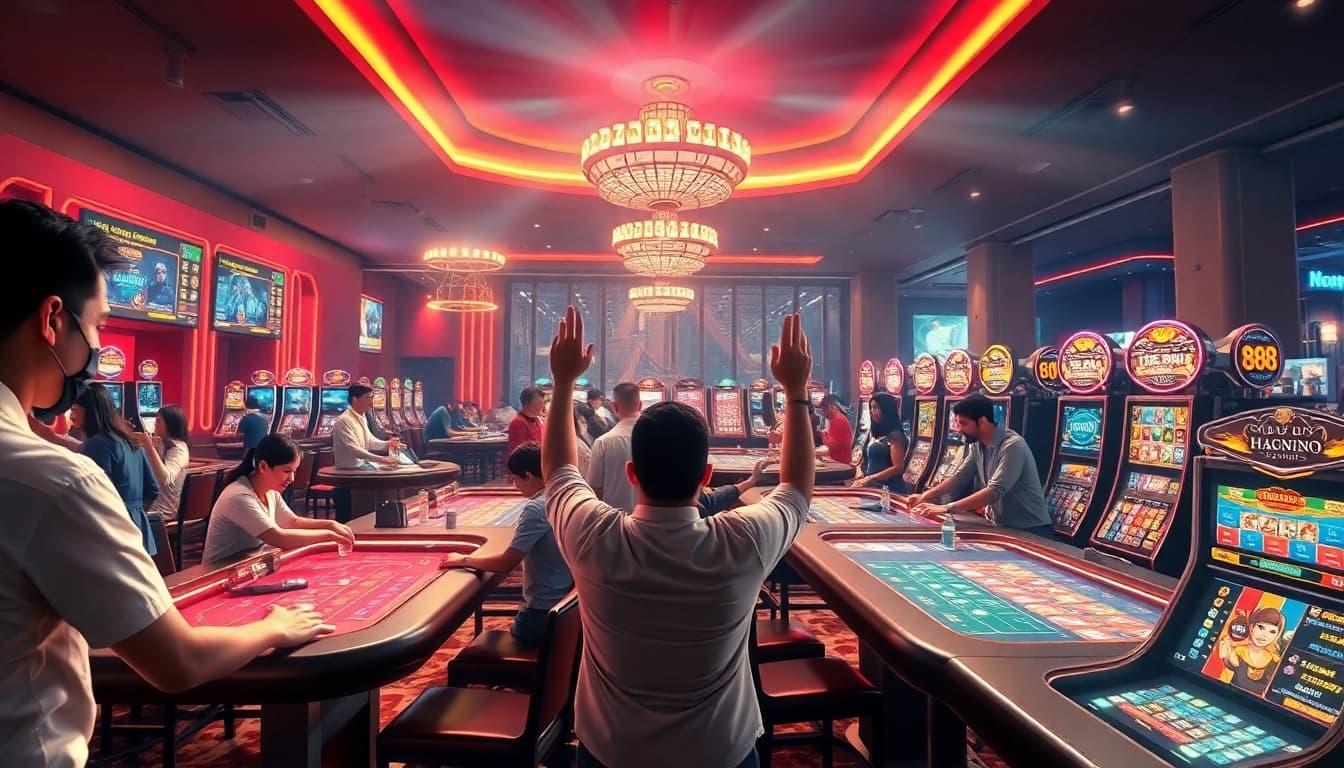 GG88 online gaming vibrant atmosphere with players engaged in exciting casino games