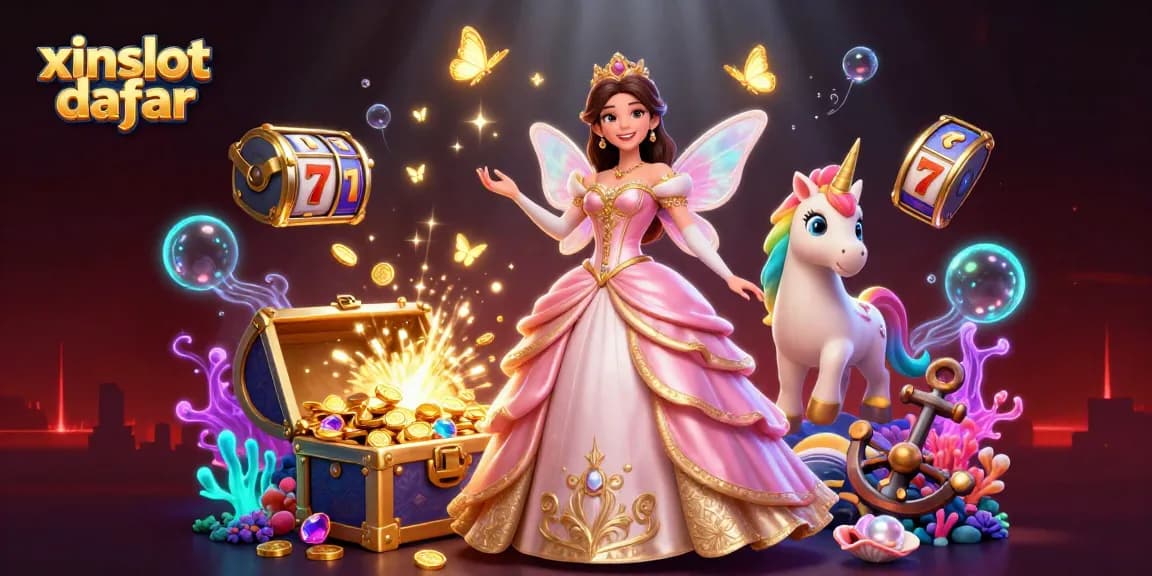 Experience winning thrills with xinslot daftar, showcasing vibrant casino elements and enchanting characters.