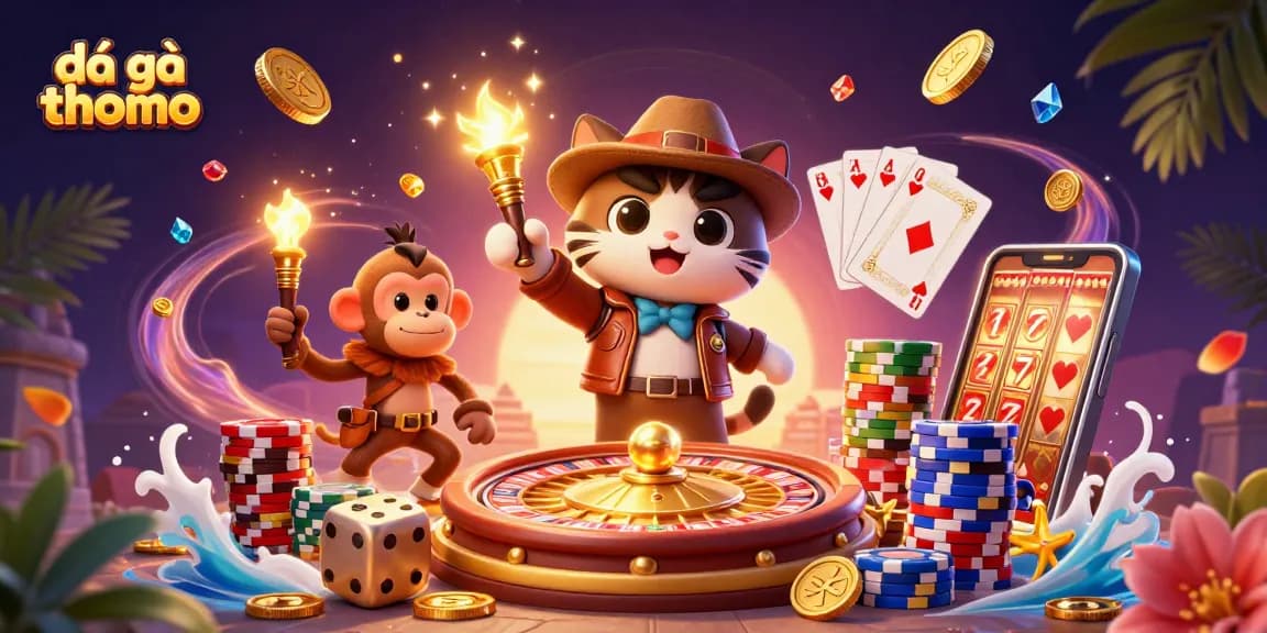 Experience breathtaking đá gà thomo action with vibrant characters exploring a chaotic casino temple.
