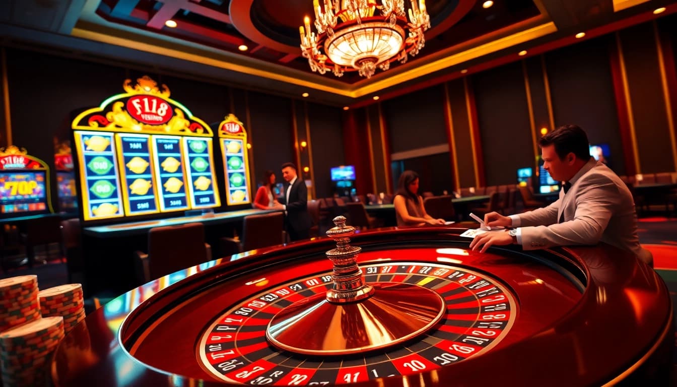 Players enjoying exciting games at F168.Vision casino, showcasing roulette, poker, and slot action.