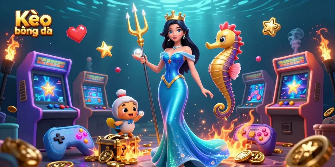 Bet on Kèo bóng đá with a stunning underwater scene featuring a sea princess and trident king.