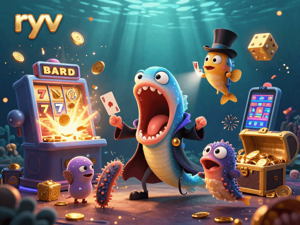 Experience the thrill of ryv casino gaming with vibrant characters and dynamic elements in this captivating illustration.