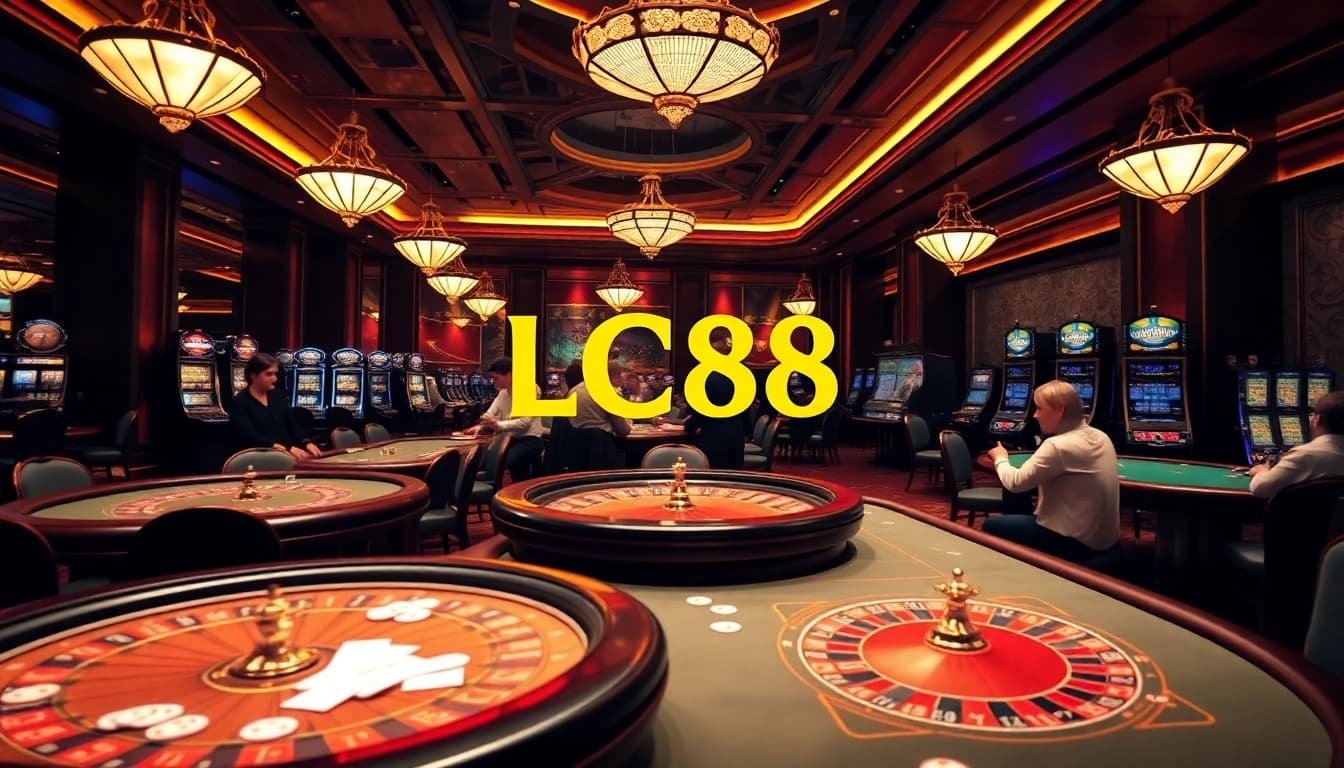 Experience high-stakes gaming at LC88 with vibrant casino tables and engaging players.