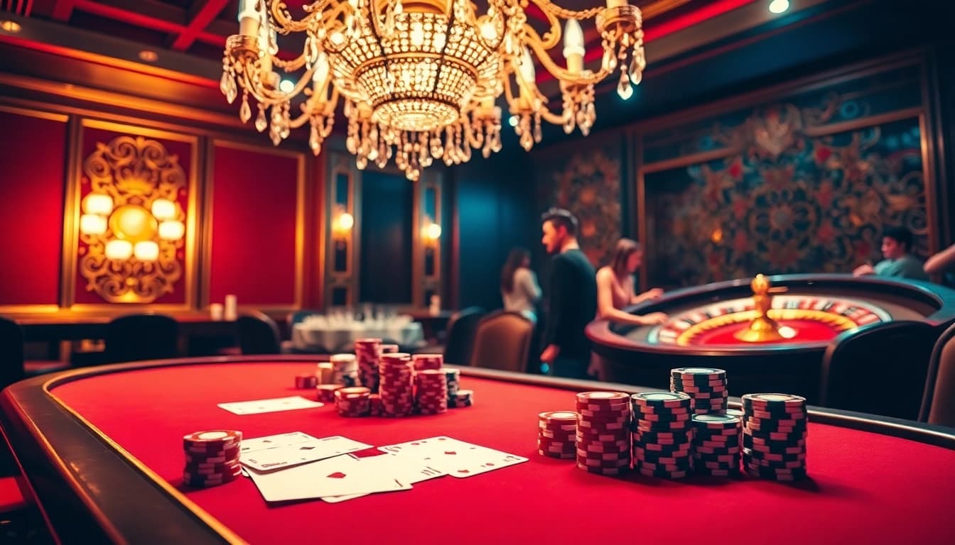 Experience luxury and excitement at Vmax Com with a vibrant casino scene full of poker tables and roulette wheels.