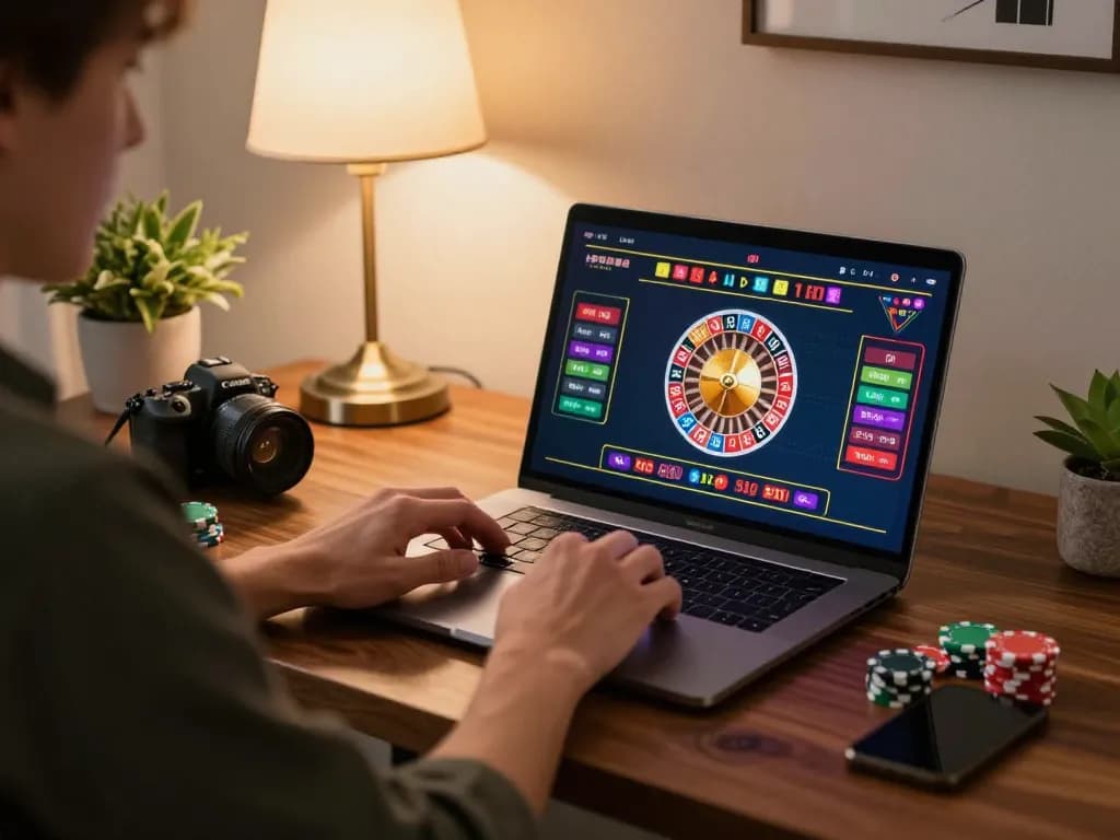 Engaging online gambling experience with FLY88, featuring a player immersed in a live roulette game at home.