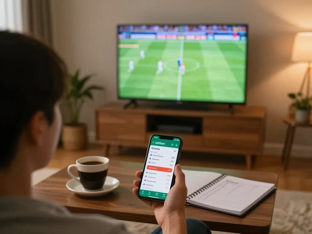 Cakhiatv user actively placing live sports bets using smartphone during an exciting football match.