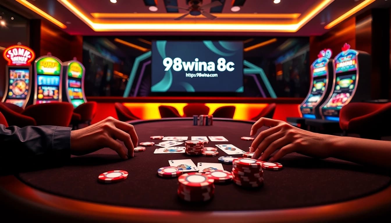 Join the excitement at https://98wina8.com/ with vibrant casino gameplay and colorful poker chips.