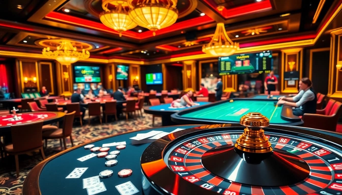 Exciting poker game at https://i9bets.co.com/ showcasing luxury casino experience with vibrant colors.