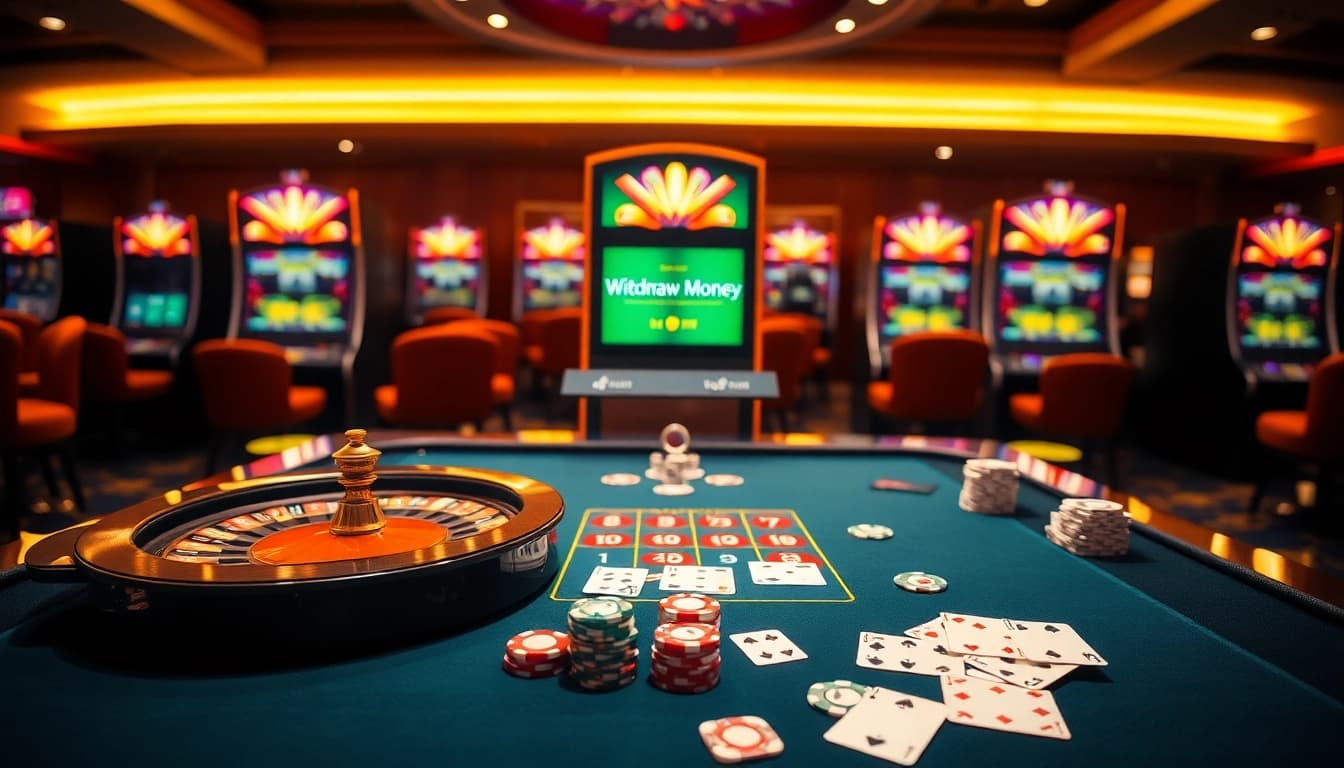 Experience Rút tiền King88 through a thrilling gambling scene featuring vibrant casino elements and elegant design.