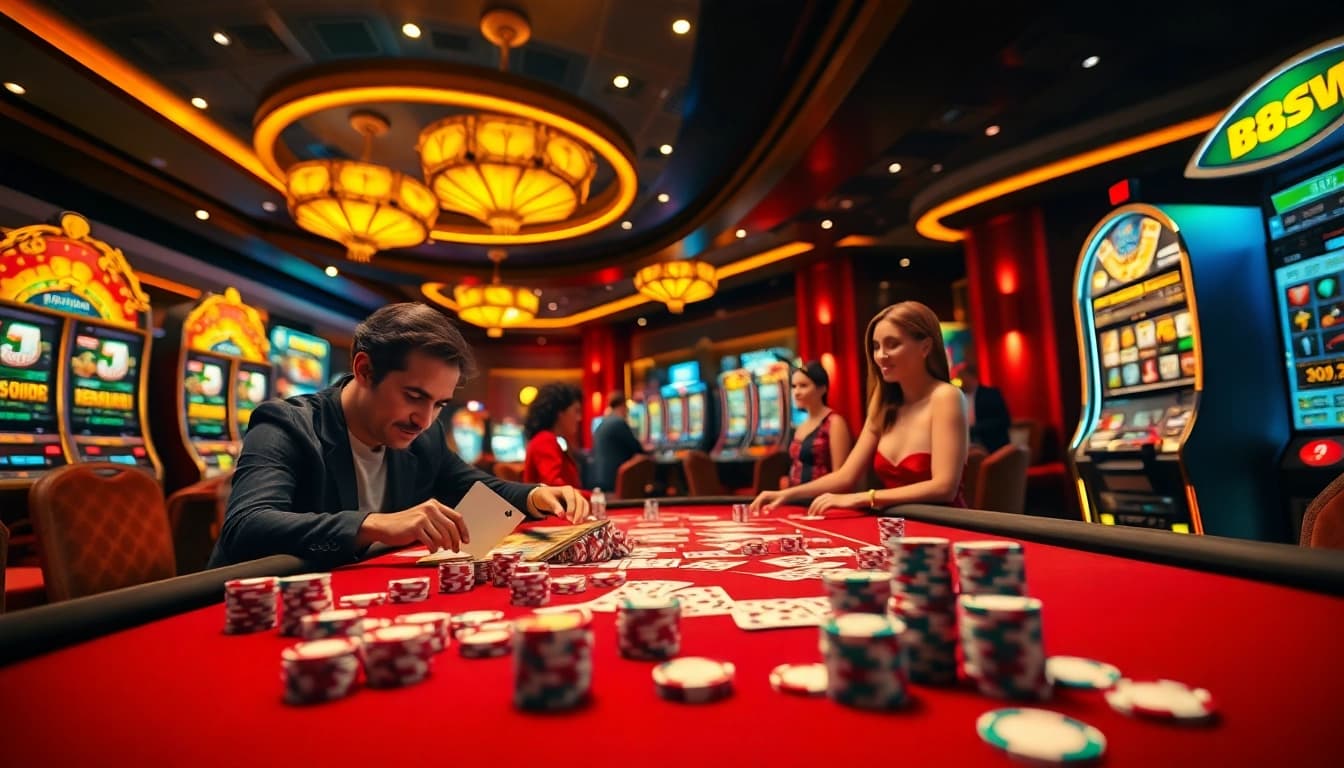 Experience the excitement at a casino table with 88vv gaming elements, vibrant visuals, and luxury ambiance.