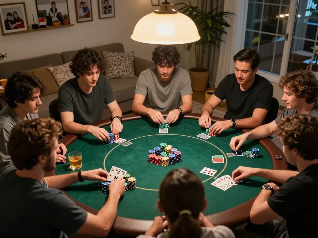 engaging poker game night setup at home with audplay and friends enjoying casual gameplay