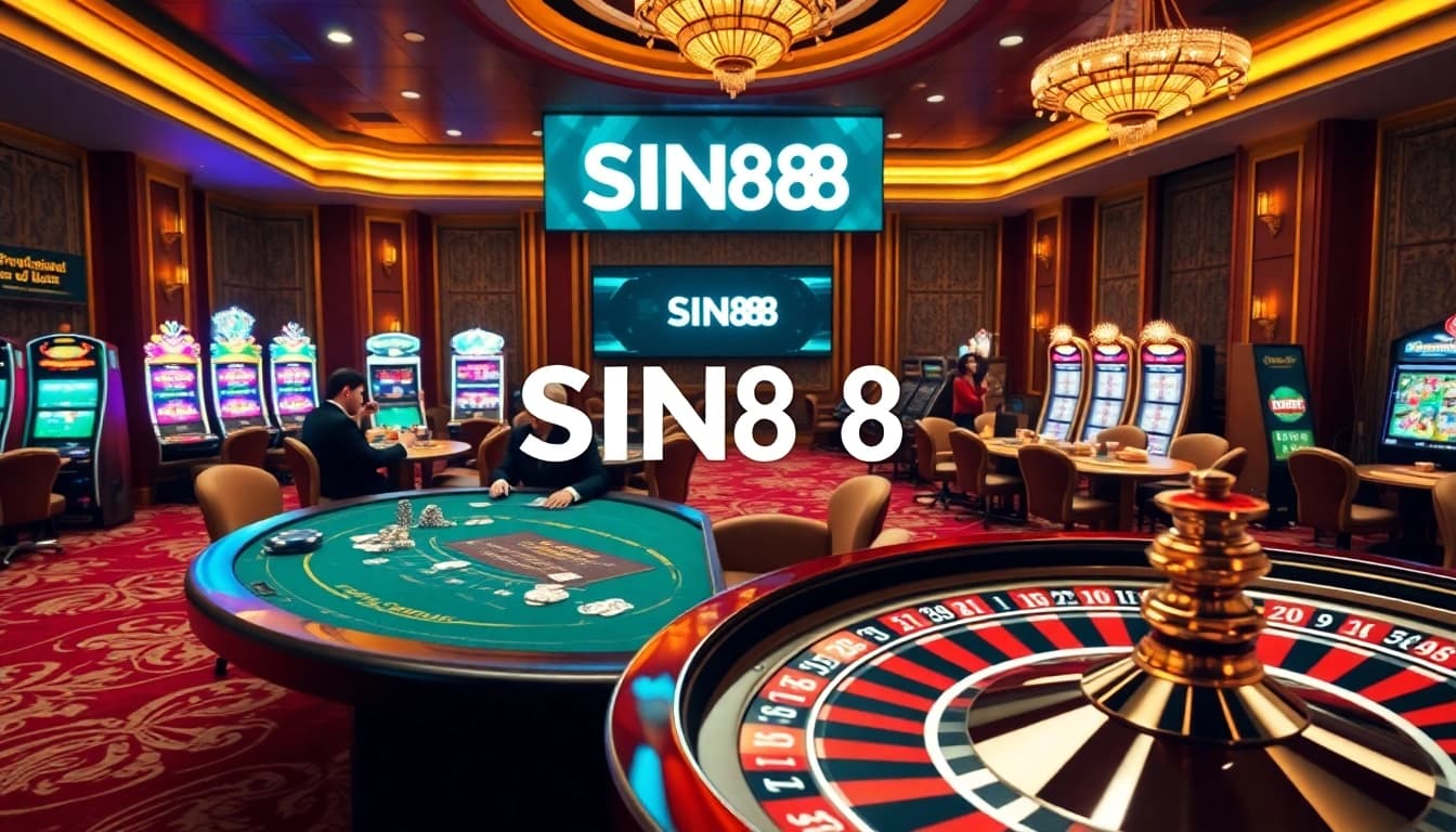 Players at a high-stakes poker table enjoying the SIN88 casino experience with vibrant chips and cards.