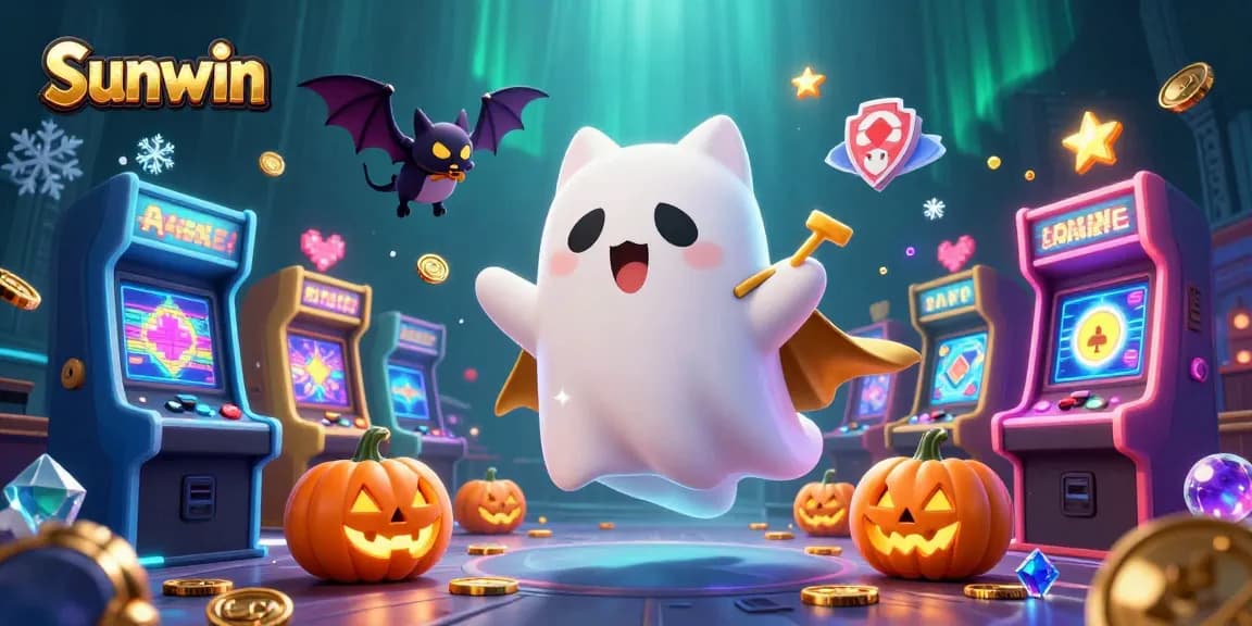 Experience thrilling gaming at Sunwin as a friendly ghost cat haunts the vibrant casino
