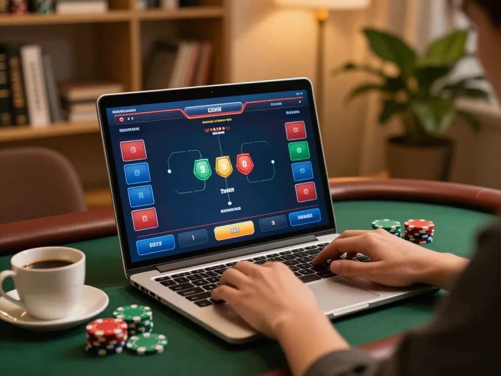 Player engaged in online poker at hytw3339net, illustrating strategic gameplay and cozy home atmosphere.