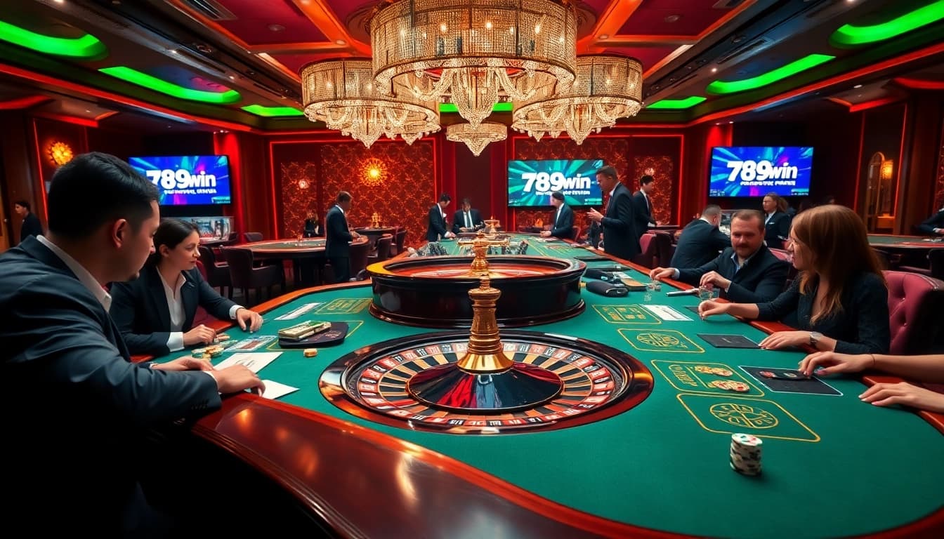 Experience the excitement at 789win with engaging players at a luxurious casino gaming table.