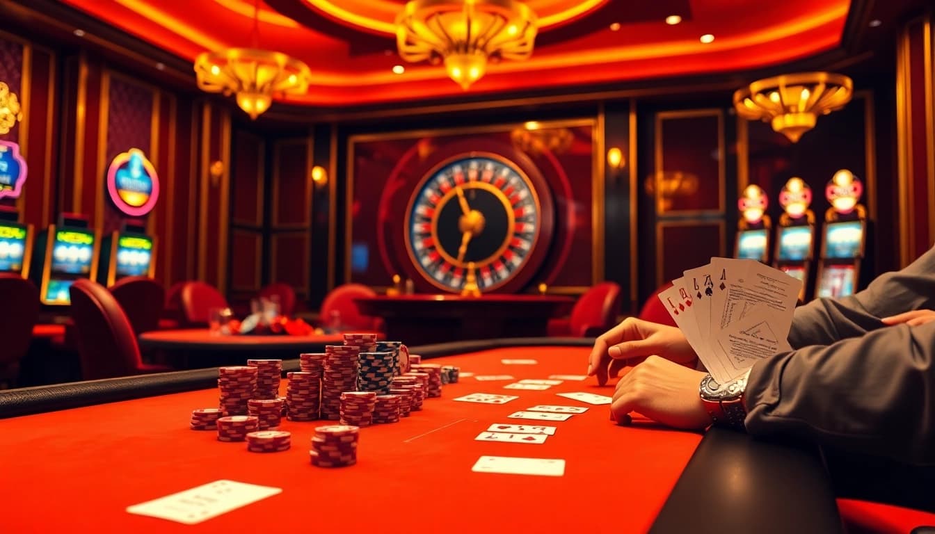 Experience thrilling games at XX88 casino with an exciting poker table and spinning roulette wheel.