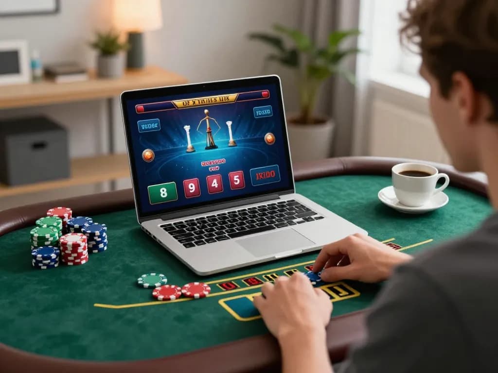Engaged player navigating the lc88 online blackjack interface during a lively home gaming session.