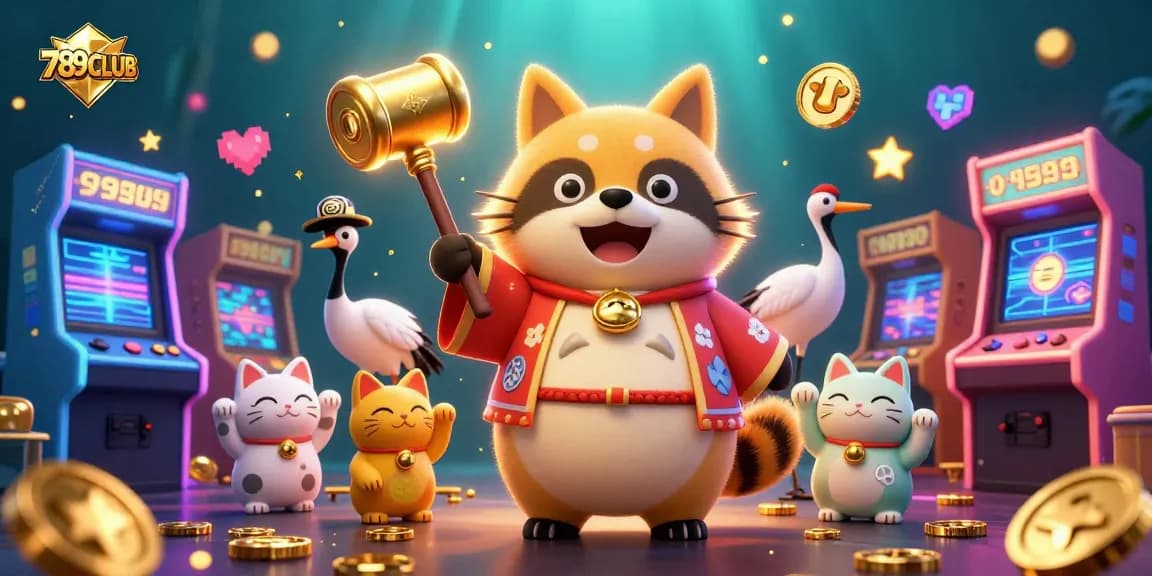 Explore exciting gaming moments with 789CLUB's vibrant 3D casino illustration featuring lucky icons.