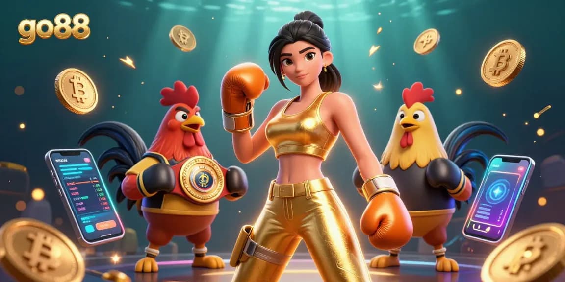 Join the excitement of go88 as a champion boxer battles for crypto rewards in a vibrant casino.
