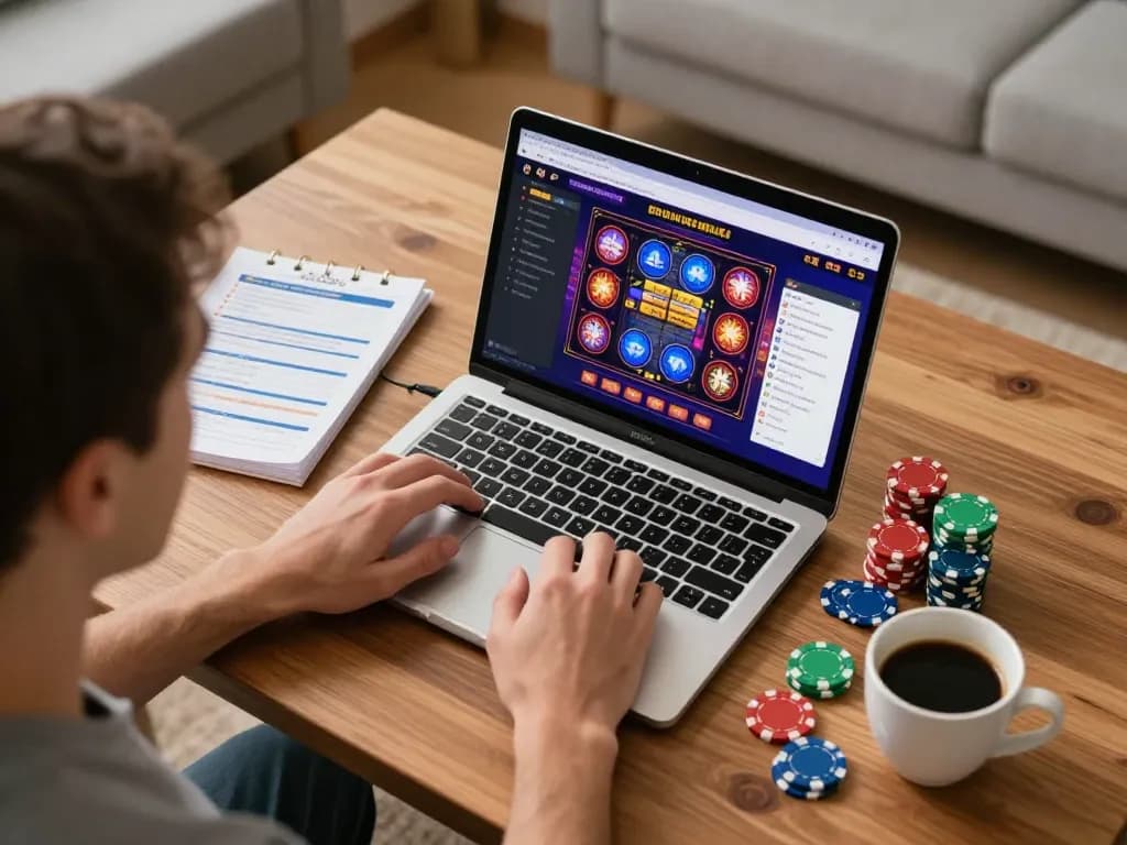 Engaging in online slots with free credit no deposit bonus at cozy home setup, showcasing strategy and relaxation.