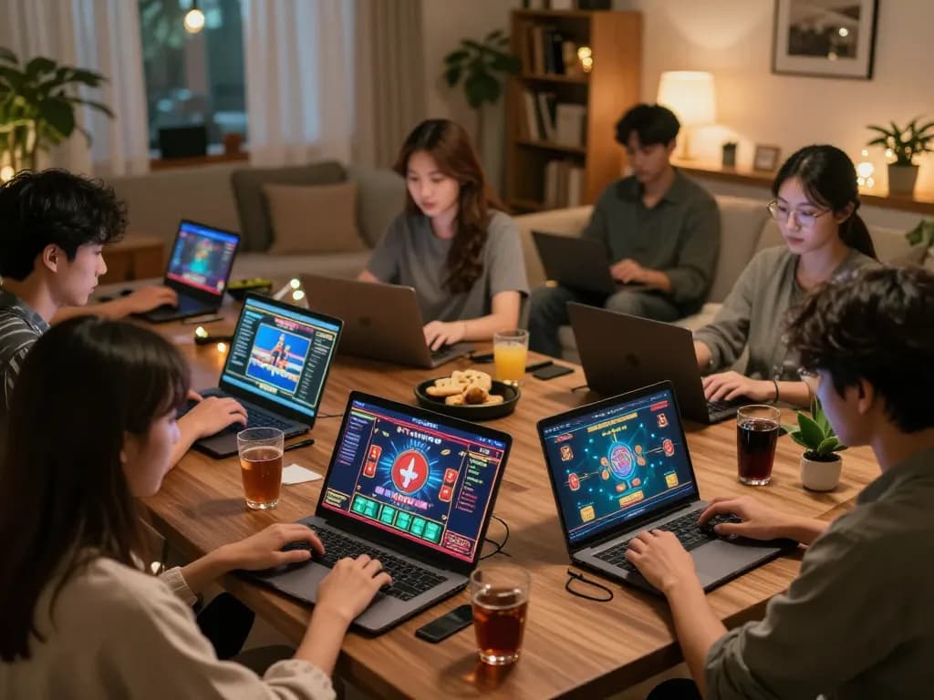 Luck8 users engaged in exciting online betting with strategic gameplay at home, showcasing personalized gaming setups.