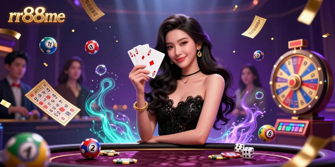 Experience thrilling gaming with rr88me's vibrant 3D casino atmosphere featuring a stylish poker scene.