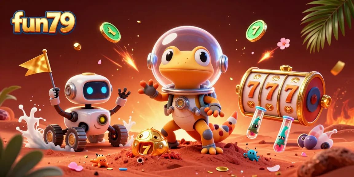 Experience thrilling gameplay with fun79 at a vibrant casino scene in a Martian adventure.