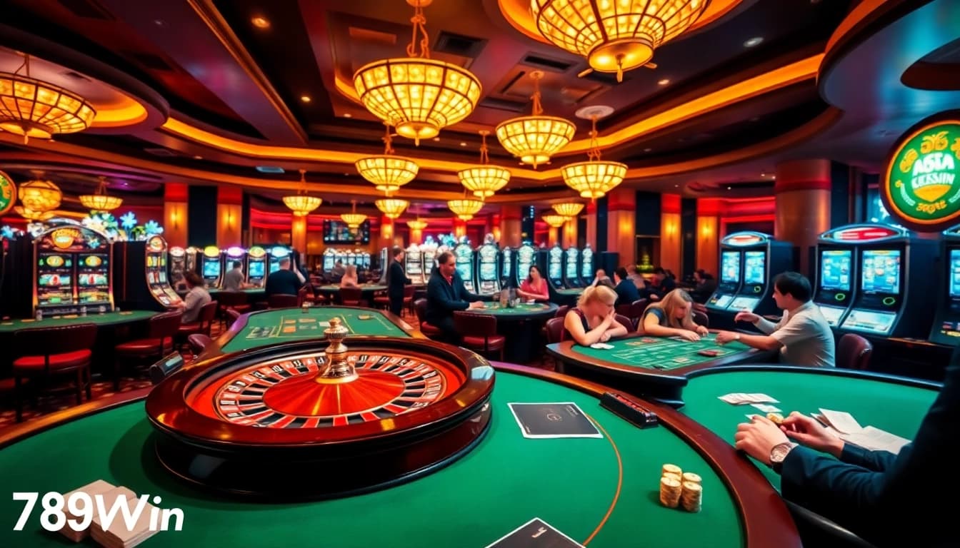 Players enjoying a vibrant casino experience at 789win with exciting table games and slot machines.
