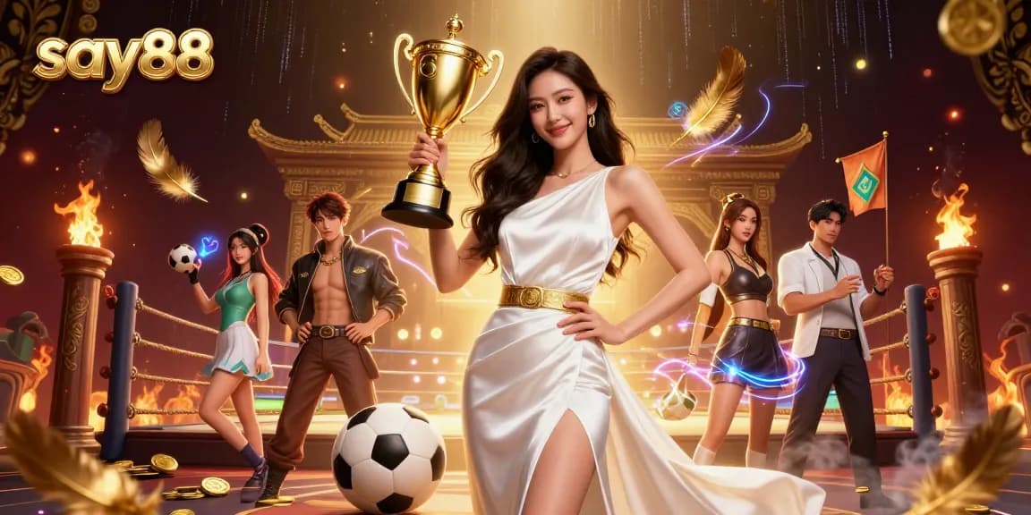 Experience excitement with say88 in a vibrant 3D casino scene showcasing sports betting triumph.