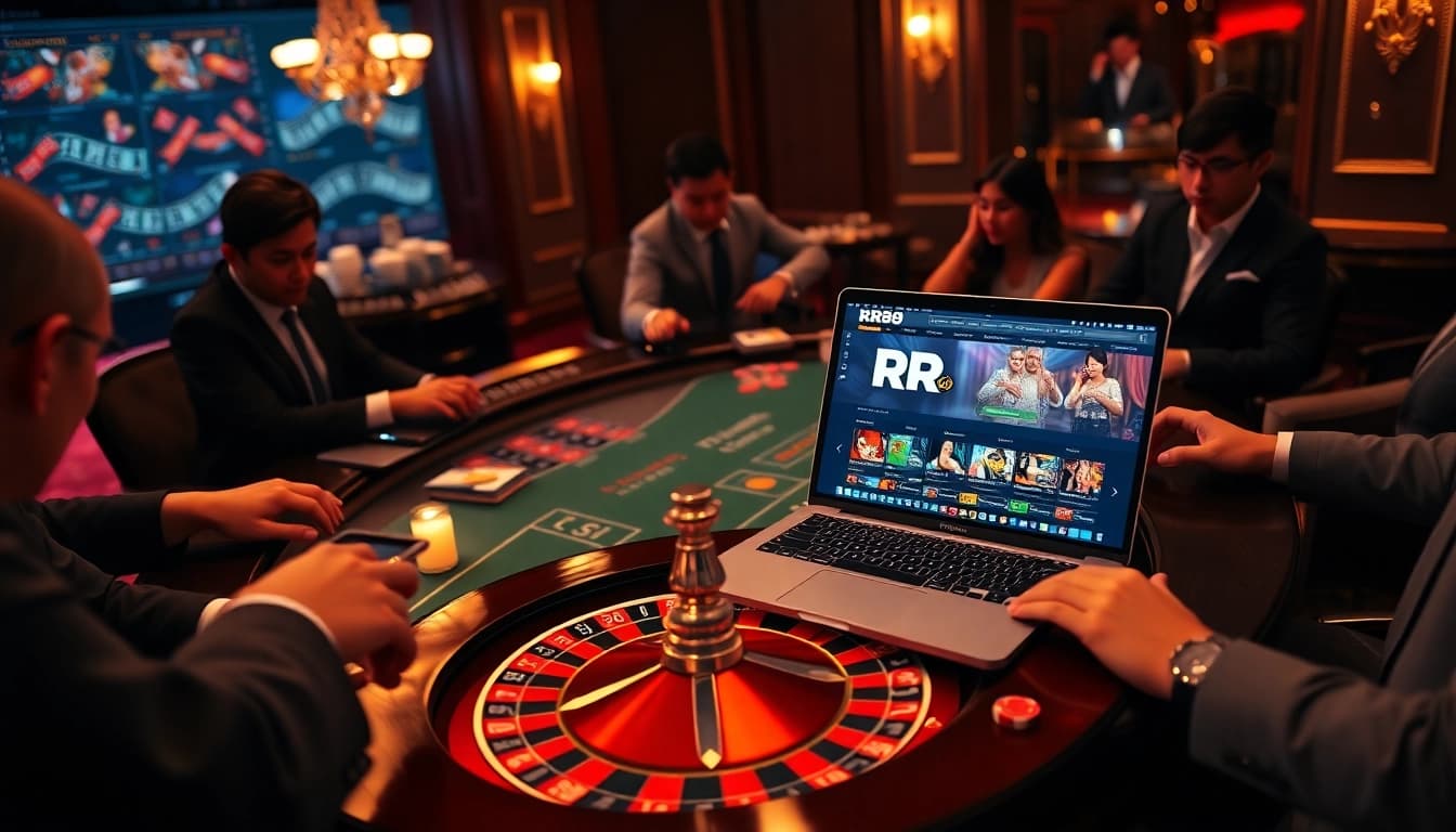 Experience the excitement of RR88 gambling with vibrant casino tables and high-stakes action.