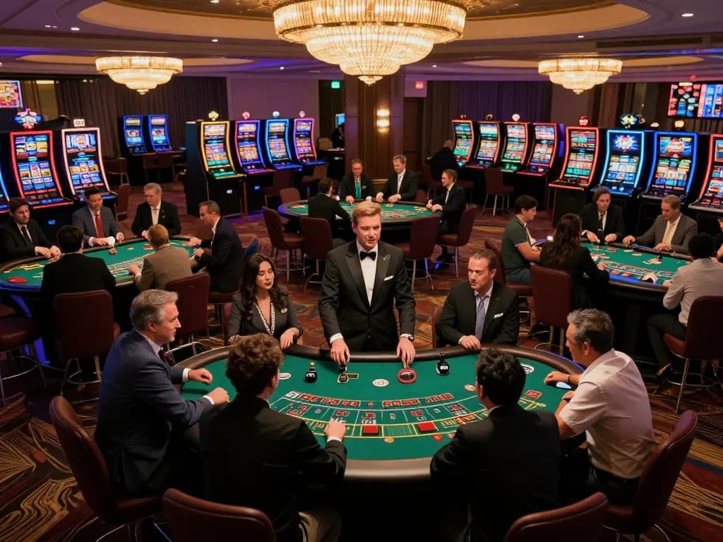 Go 88 players strategizing and placing bets at vibrant blackjack tables in a lively casino atmosphere.