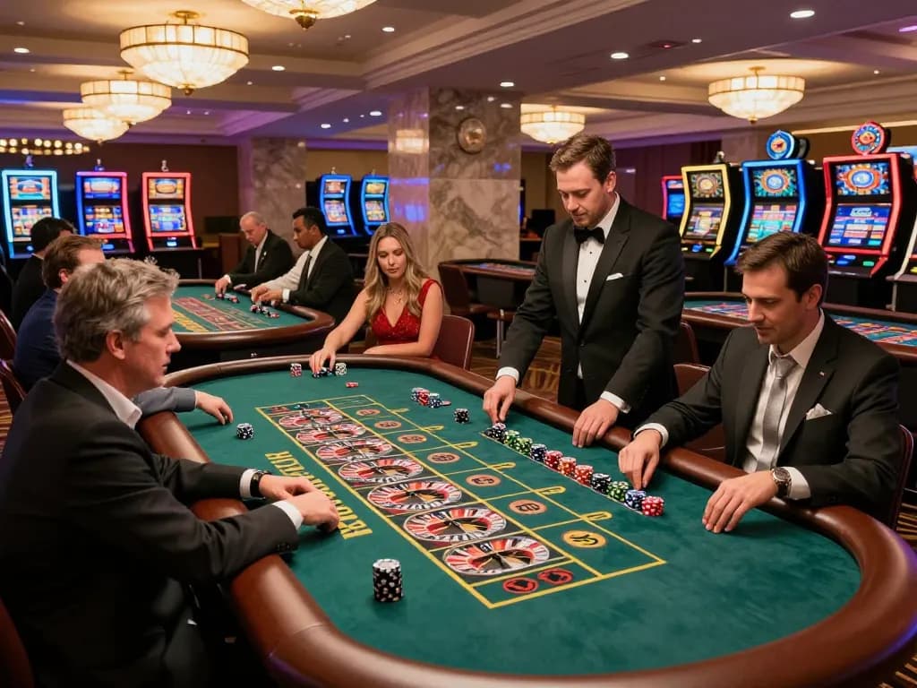 Players engage at xx88's roulette tables, capturing the lively casino atmosphere.