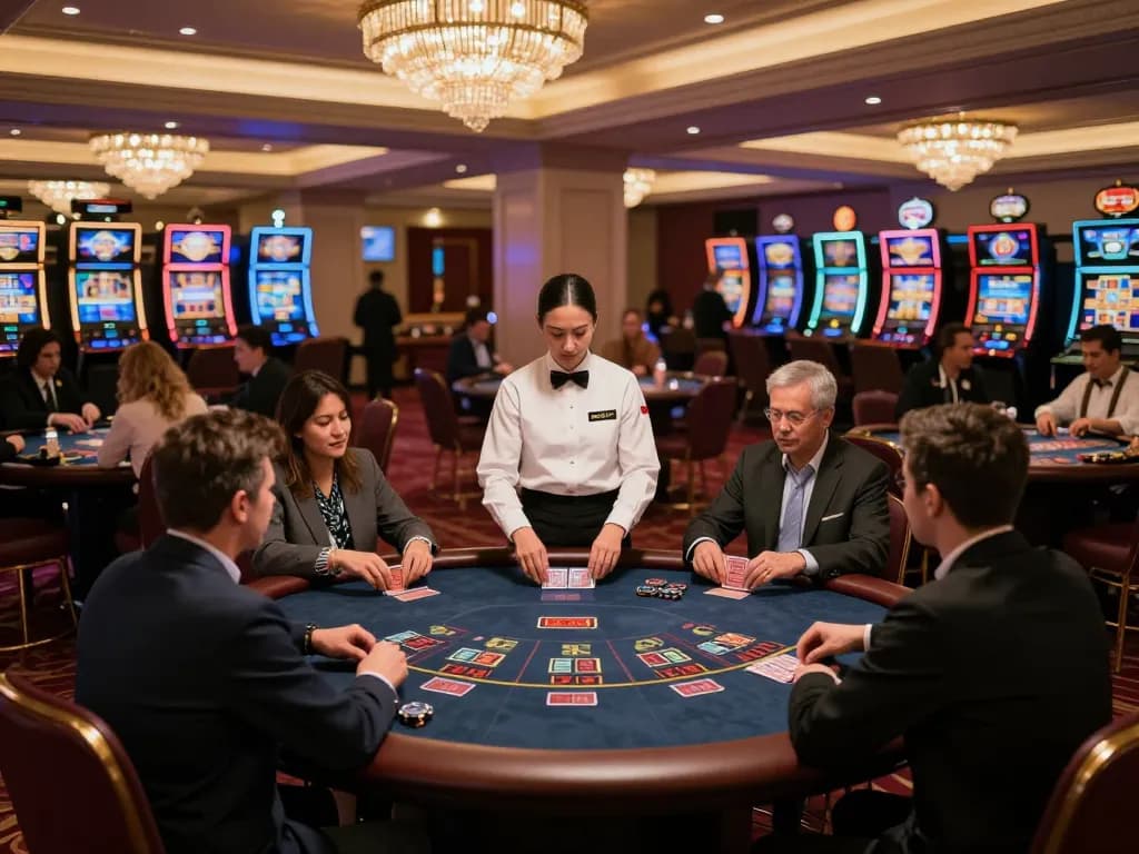 Sunwin players placing strategic bets at an elegant blackjack table in a luxurious casino