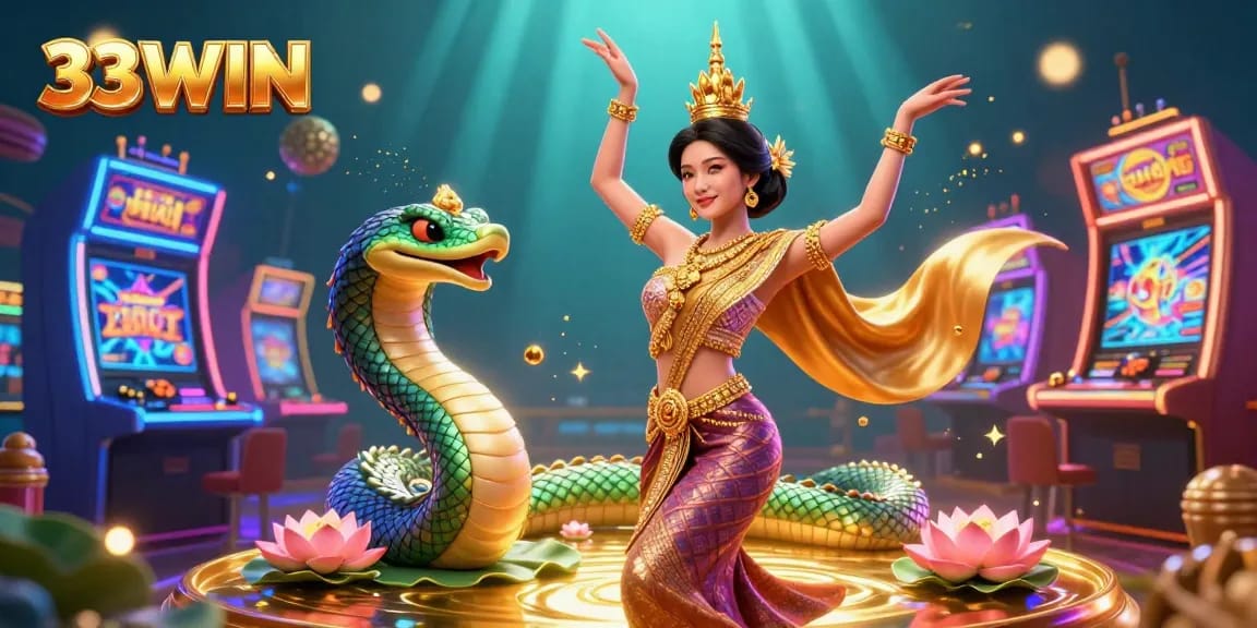 Experience the vibrant energy of 33WIN casino with a captivating 3D illustration of traditional elements and gaming excitement.