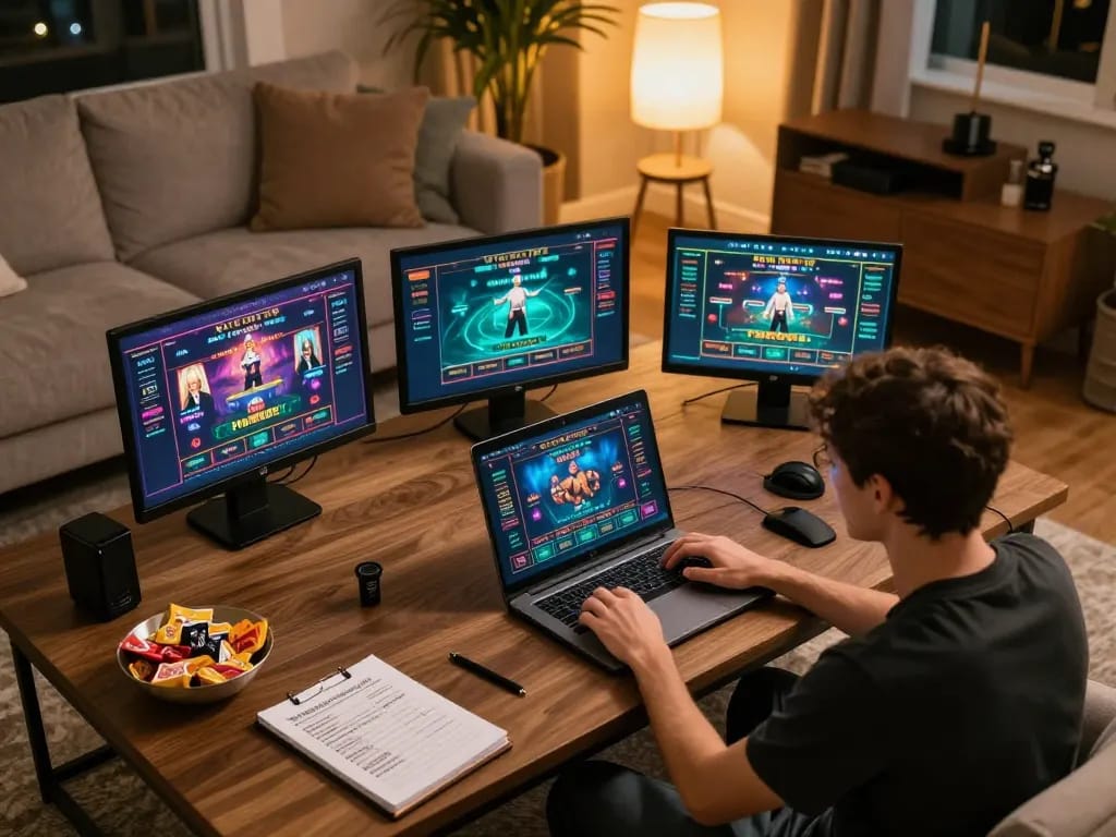 Engaging in thrilling online gambling gameplay through Wala88 platform from a cozy home setup