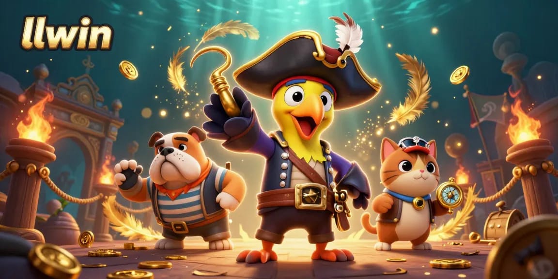 Experience excitement at llwin with 3D pirate-themed casino adventure illustration featuring vibrant characters and gaming elements.
