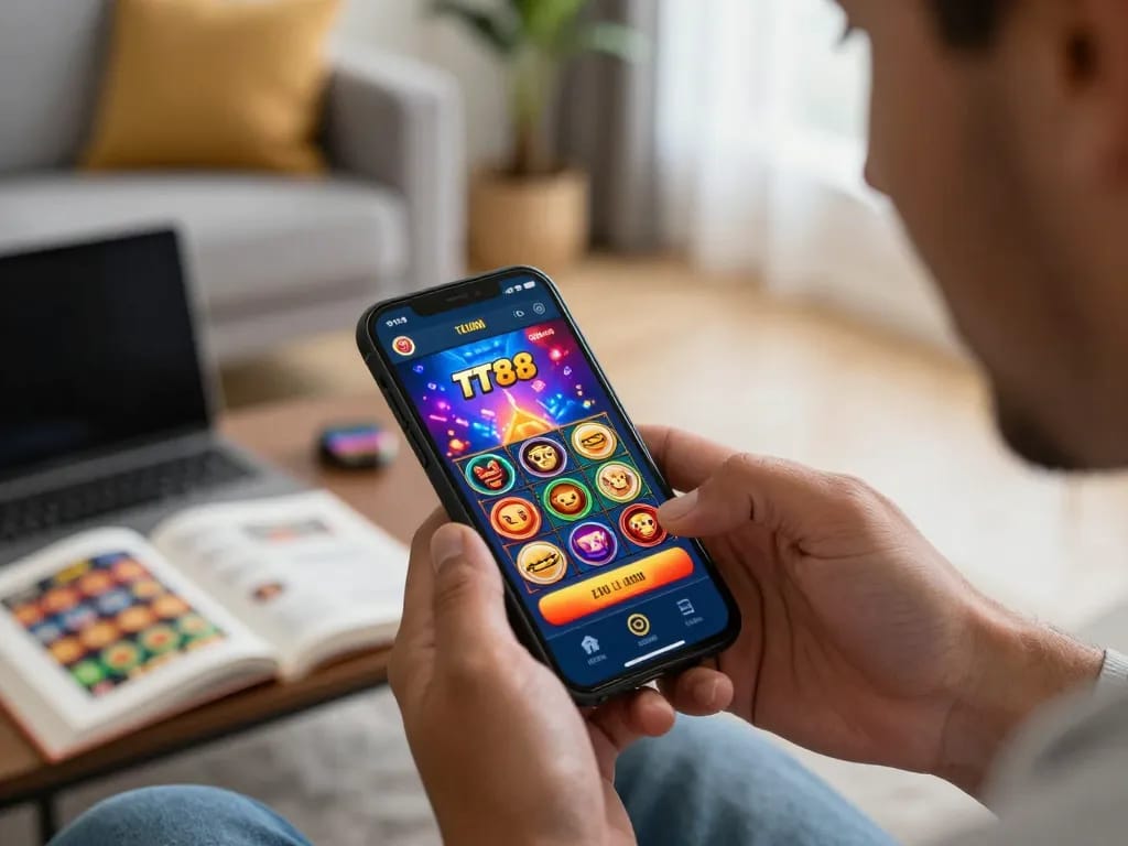 Player interacting with the TT88 mobile app for an exciting online gaming experience