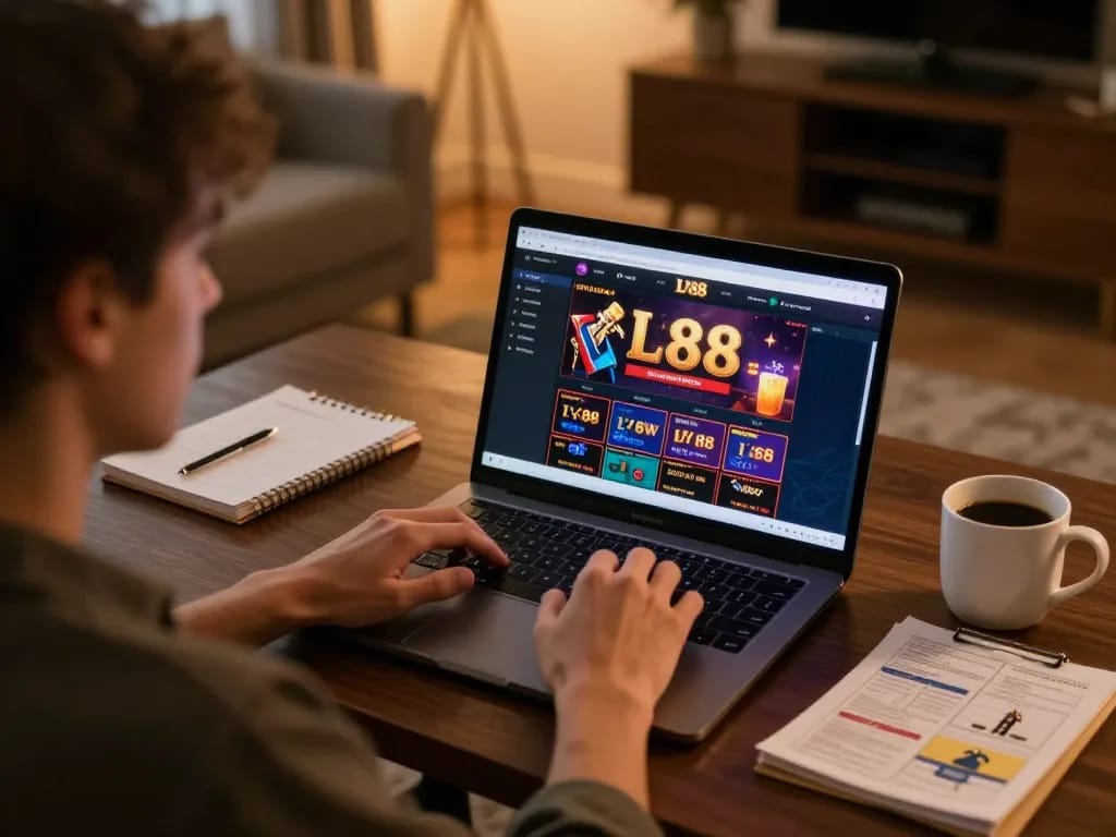 Engaging online gaming experience with LV88 interface on laptop, showing strategic gameplay.