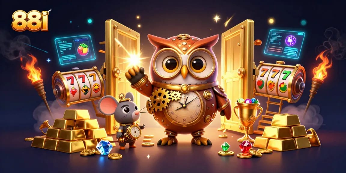 Spin the reels with the owl and mouse companions in the thrilling 88I casino adventure.