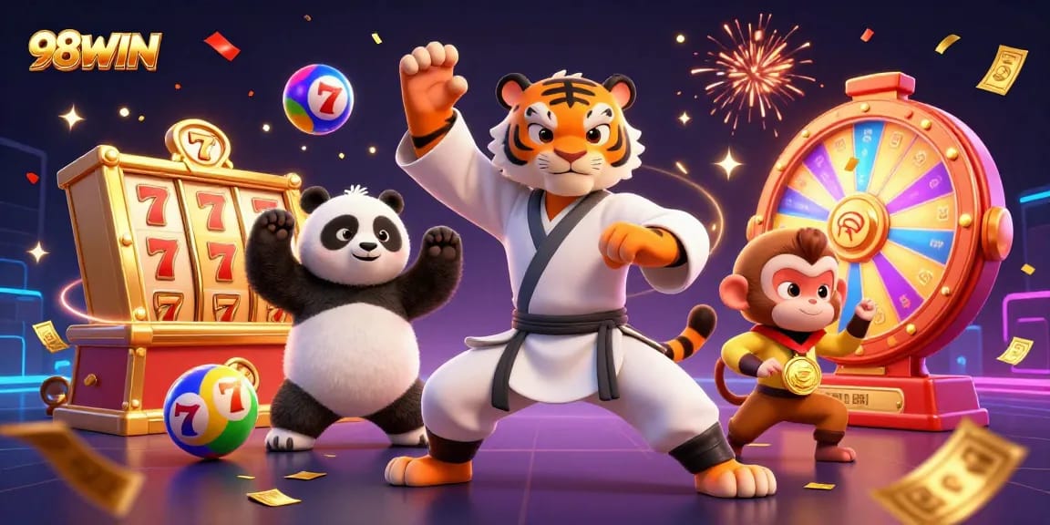 Engage with 98WIN's thrilling jackpot experience through dynamic gaming visuals and characters.