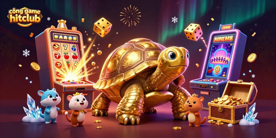Experience the thrill of cổng game hitclub with exciting games and vibrant casino elements in this energetic illustration.
