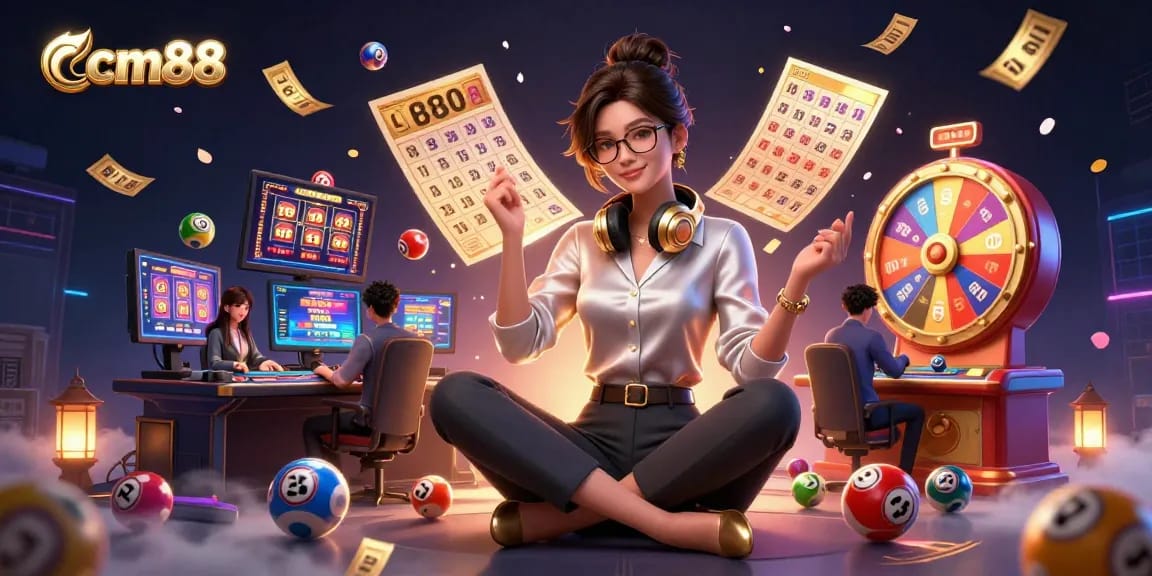 Engage in CM88's thrilling games with colorful lottery balls and vibrant casino elements.