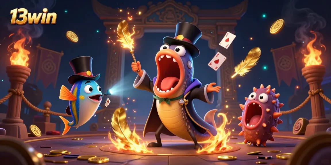 Experience 13win's thrilling card tricks with a creative marine-themed magic act.