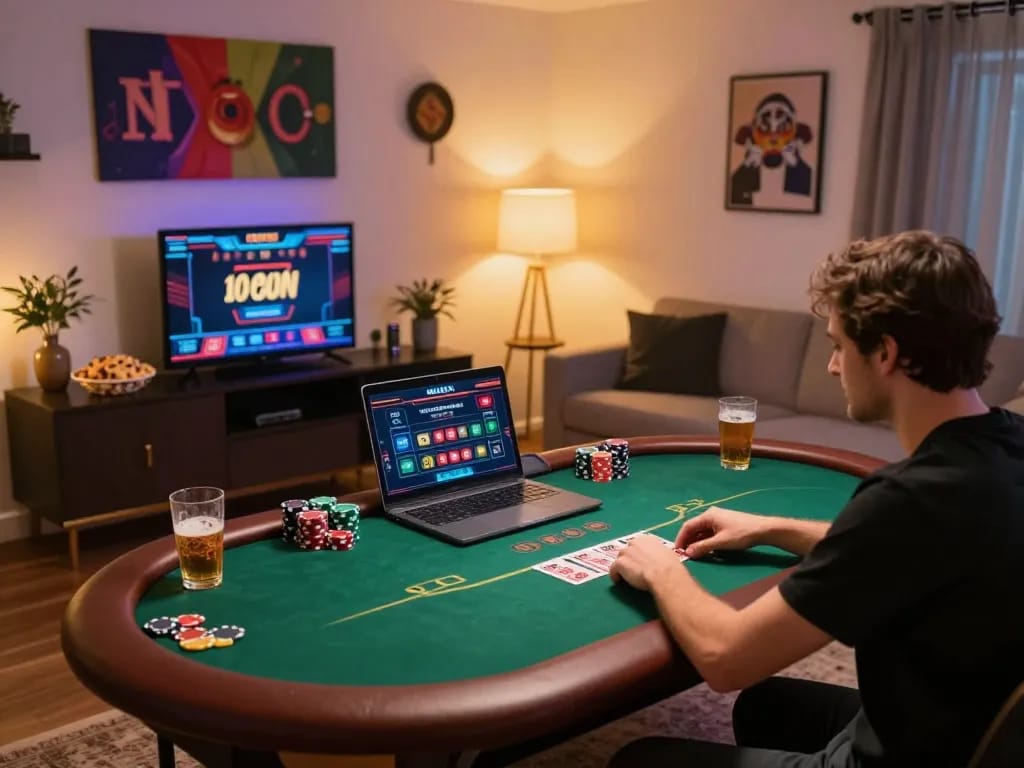 Player enjoying a thrilling online poker session with O8 HAIR theme, showcasing excitement and strategy.